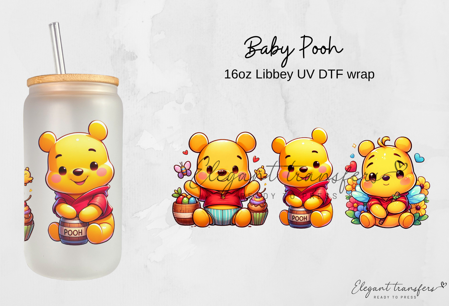 Baby Pooh Wrap [UV DTF - 16oz Libbey Glass Can] | Ready to Apply | Physical Product | Transfer