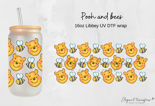 Pooh and bees wrap [UV DTF - 16oz Libbey Glass Can] | Ready to Apply | Physical Product