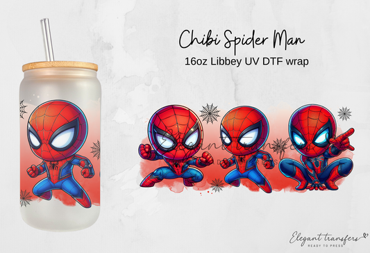 Chibi Spider Man Wrap [UV DTF - 16oz Libbey Glass Can] | Ready to Apply | Physical Product | Transfer