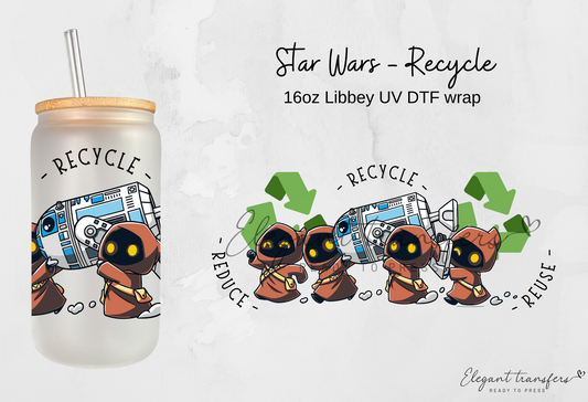 Star Wars - Recycle wrap [UV DTF - 16oz Libbey Glass Can] | Ready to Apply | Physical Product