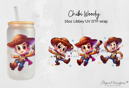 Chibi Woody Wrap [UV DTF - 16oz Libbey Glass Can] | Ready to Apply | Physical Product | Transfer