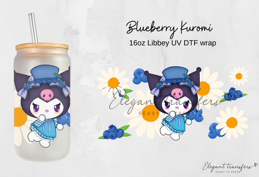 Blueberry Kuromi Wrap [UV DTF - 16oz Libbey Glass Can] | Ready to Apply | Physical Product | Transfer