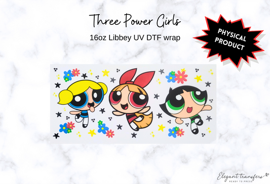 Three Power Girls Wrap [UV DTF - 16oz Libbey Glass Can] | Ready to Apply | Physical Product | Transfer