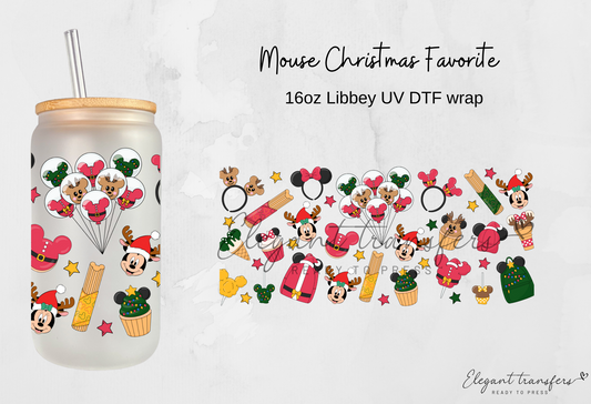 Mouse Christmas Favorite Wrap [UV DTF - 16oz Libbey Glass Can] | Ready to Apply | Physical Product