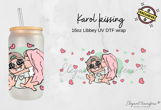 Karol kissing Cup Wrap [EXCLUSIVE UV DTF - 16oz Libbey Glass Can] | Ready to Apply | Physical Product | Transfer