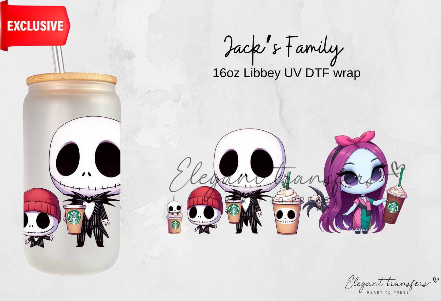 Jack’s Family wrap [EXCLUSIVE UV DTF - 16oz Libbey Glass Can] | Ready to Apply | Physical Product