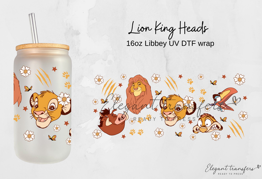 Lion King Heads wrap [UV DTF - 16oz Libbey Glass Can] | Ready to Apply | Physical Product