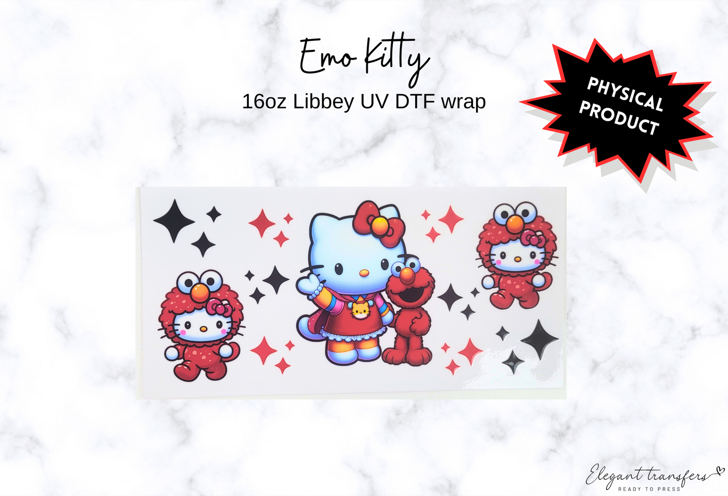 Emo Kitty Wrap [UV DTF - 16oz Libbey Glass Can] | Ready to Apply | Physical Product | Transfer