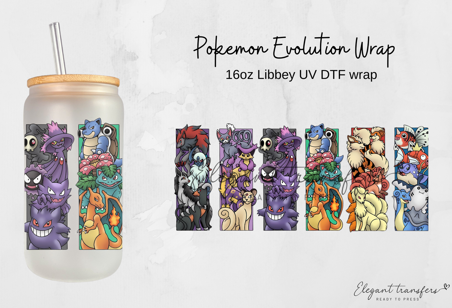 Pokemon Evolution Wrap [UV DTF - 16oz Libbey Glass Can] | Ready to Apply | Physical Product | Transfer