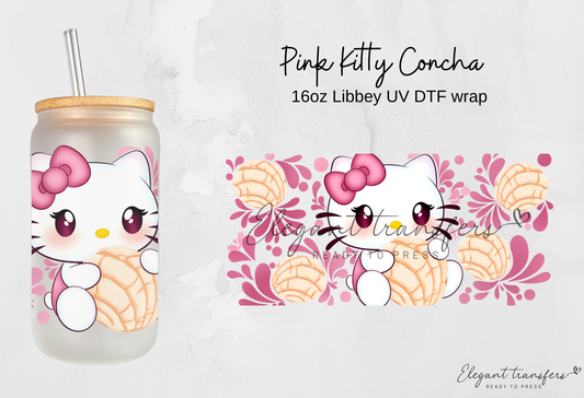 Pink Kitty Concha Wrap [UV DTF - 16oz Libbey Glass Can] | Ready to Apply | Physical Product | Transfer