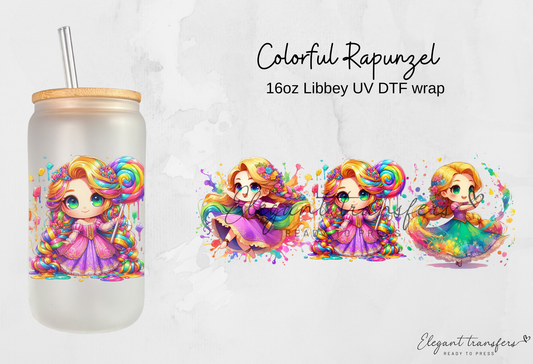 Colorful Rapunzel Wrap [UV DTF - 16oz Libbey Glass Can] | Ready to Apply | Physical Product | Transfer