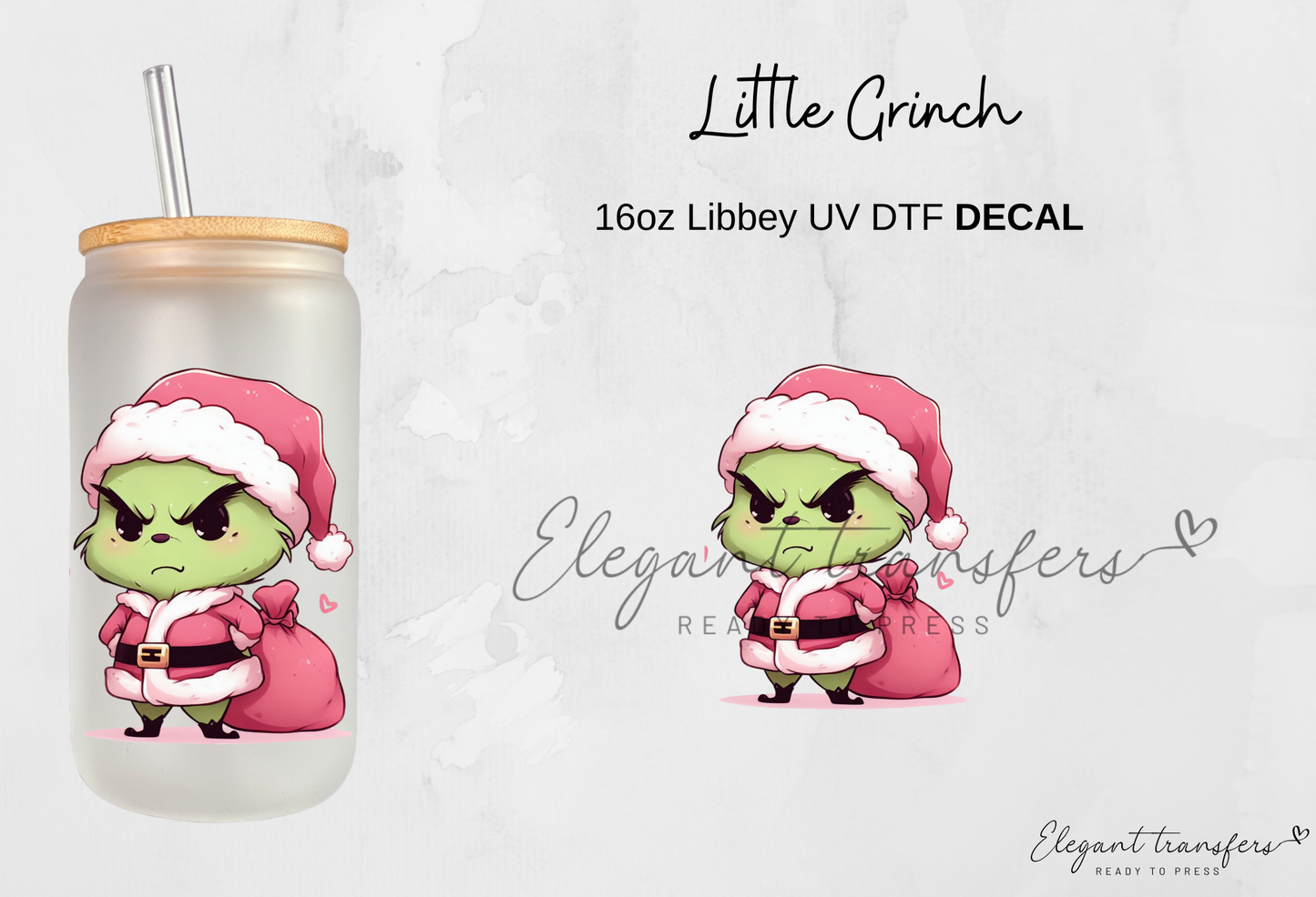 Baby Grinch Decals - Collection #2 [EXCLUSIVE UV DTF - 16oz Glass Can] | Ready to Apply | Physical Item