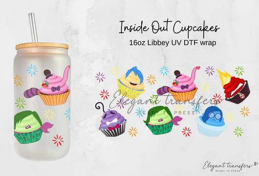 Inside Out Cupcakes Wrap [UV DTF - 16oz Libbey Glass Can] | Ready to Apply | Physical Product | Transfer