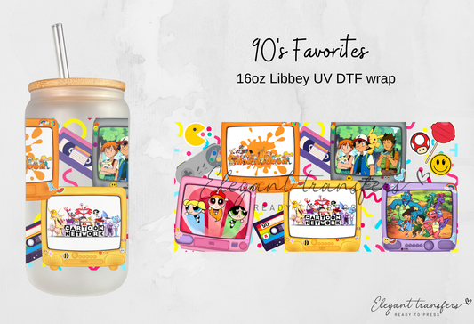 90's Favorites Wrap [UV DTF - 16oz Libbey Glass Can] | Ready to Apply | Physical Product | Transfer