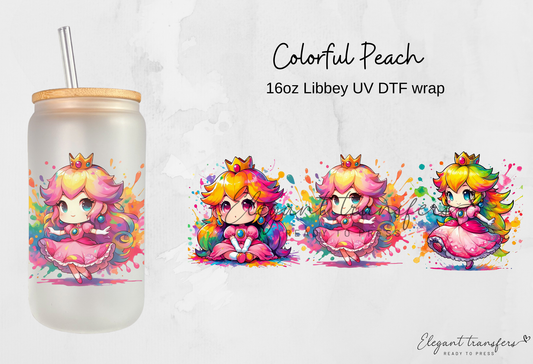 Colorful Peach Wrap [UV DTF - 16oz Libbey Glass Can] | Ready to Apply | Physical Product | Transfer