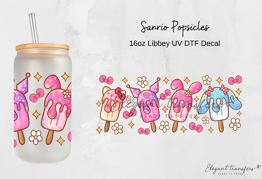 Sanrio Popsicles Wrap [UV DTF - 16oz Libbey Glass Can] | Ready to Apply | Physical Product | Transfer