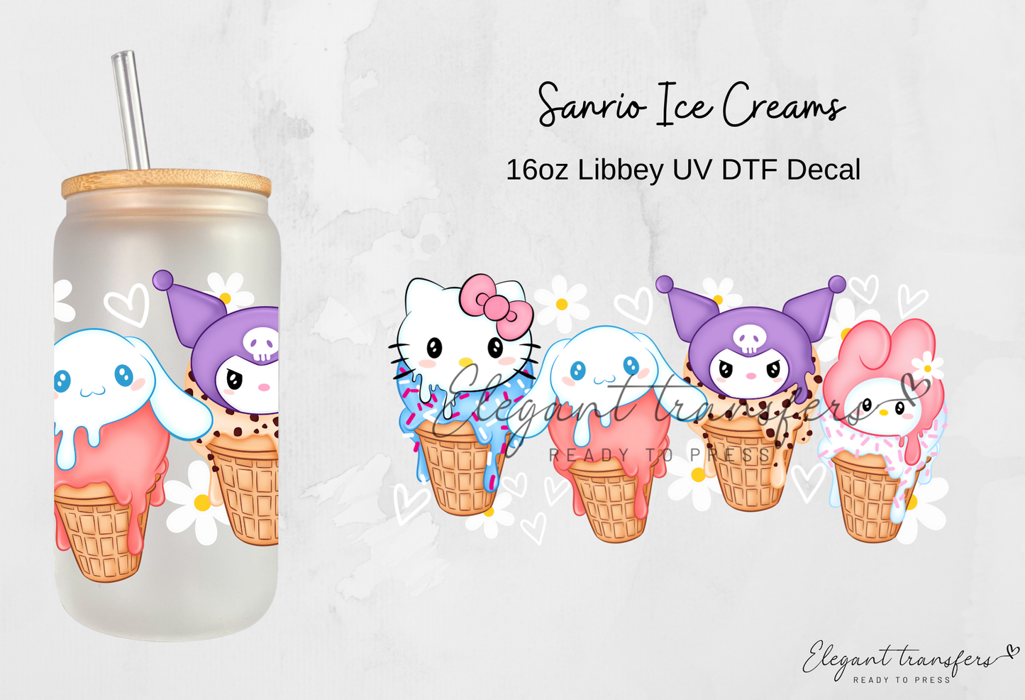 Sanrio Ice Creams Wrap [UV DTF - 16oz Libbey Glass Can] | Ready to Apply | Physical Product | Transfer