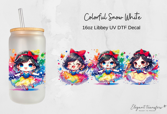 Colorful Snow White Wrap [UV DTF - 16oz Libbey Glass Can] | Ready to Apply | Physical Product | Transfer