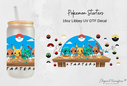 Pokemon Starters Wrap [UV DTF - 16oz Libbey Glass Can] | Ready to Apply | Physical Product | Transfer