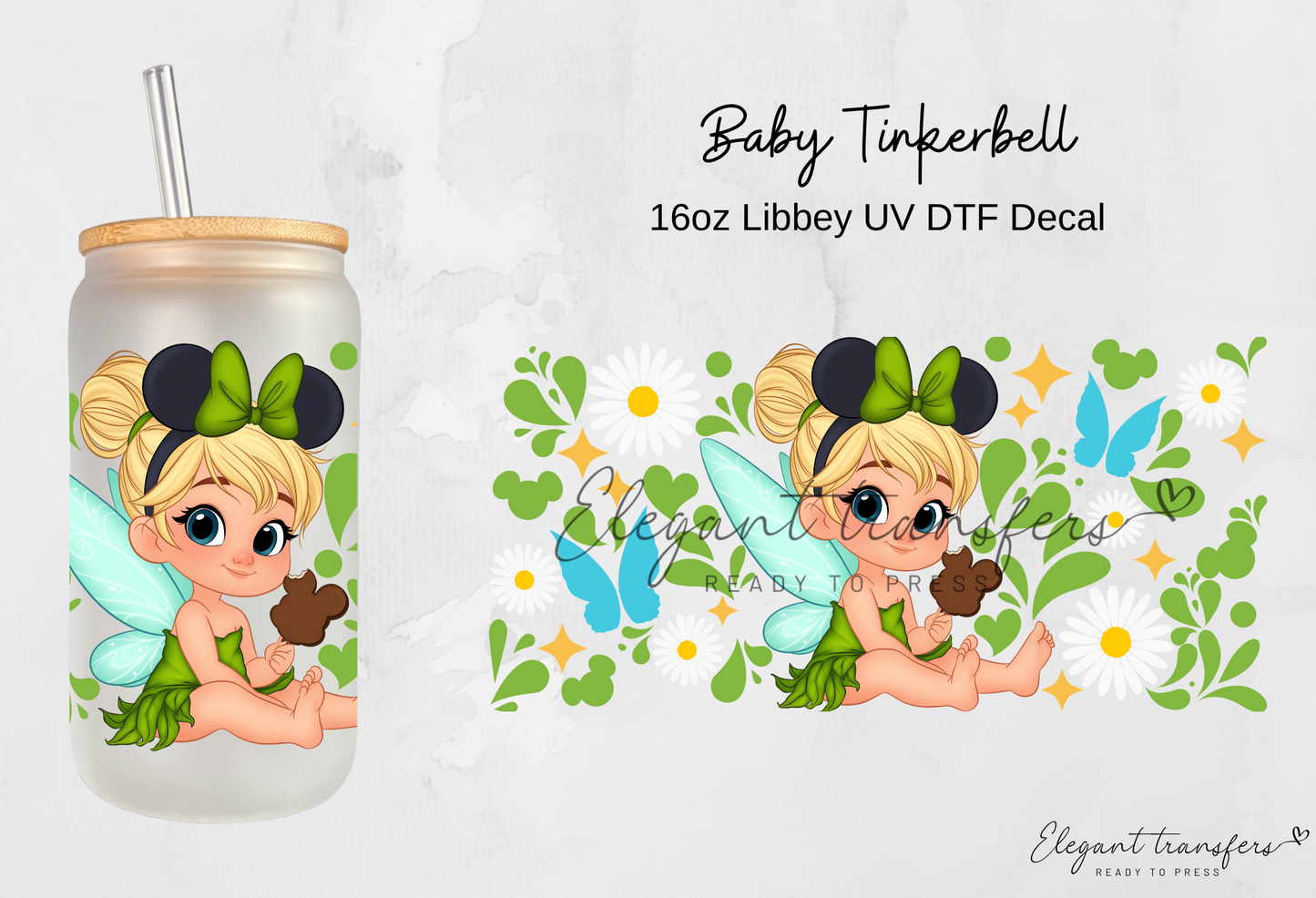 Baby Tinkerbell Wrap [UV DTF - 16oz Libbey Glass Can] | Ready to Apply | Physical Product | Transfer