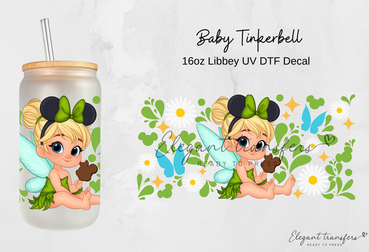 Baby Tinkerbell Wrap [UV DTF - 16oz Libbey Glass Can] | Ready to Apply | Physical Product | Transfer