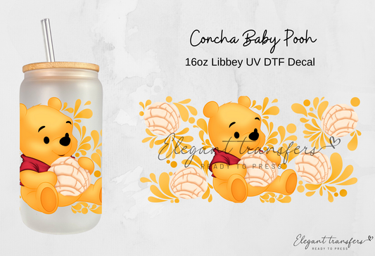 Concha Baby Pooh Wrap [UV DTF - 16oz Libbey Glass Can] | Ready to Apply | Physical Product | Transfer