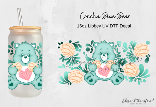 Concha Blue Bear Wrap [UV DTF - 16oz Libbey Glass Can] | Ready to Apply | Physical Product | Transfer