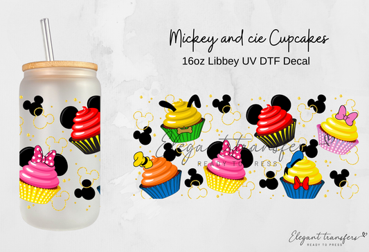 Mickey and cie Cupcakes Wrap [UV DTF - 16oz Libbey Glass Can] | Ready to Apply | Physical Product | Transfer