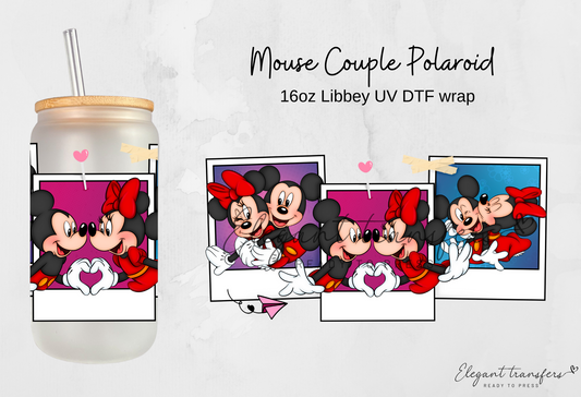 Mouse Couple Polaroid wrap [UV DTF - 16oz Libbey Glass Can] | Ready to Apply | Physical Product