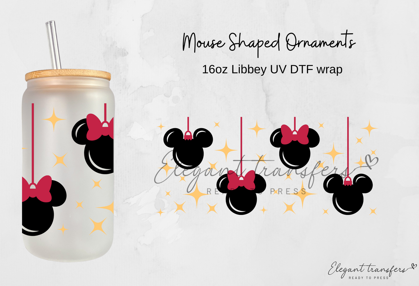 Mouse Shaped Ornaments Wrap [UV DTF - 16oz Libbey Glass Can] | Ready to Apply | Physical Product