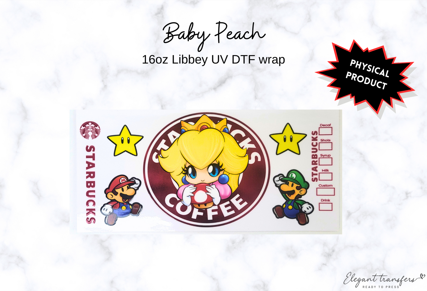 Baby Peach Wrap [UV DTF - 16oz Libbey Glass Can] | Ready to Apply | Physical Product | Transfer