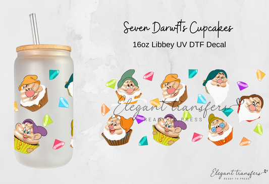 Seven Dwarfs Cupcakes   Wrap [UV DTF - 16oz Libbey Glass Can] | Ready to Apply | Physical Product | Transfer