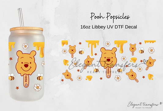 Pooh Popsicles Wrap [UV DTF - 16oz Libbey Glass Can] | Ready to Apply | Physical Product | Transfer