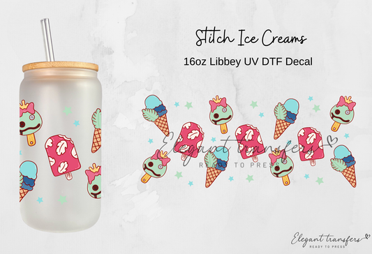 Stitch Ice Creams Wrap [UV DTF - 16oz Libbey Glass Can] | Ready to Apply | Physical Product | Transfer