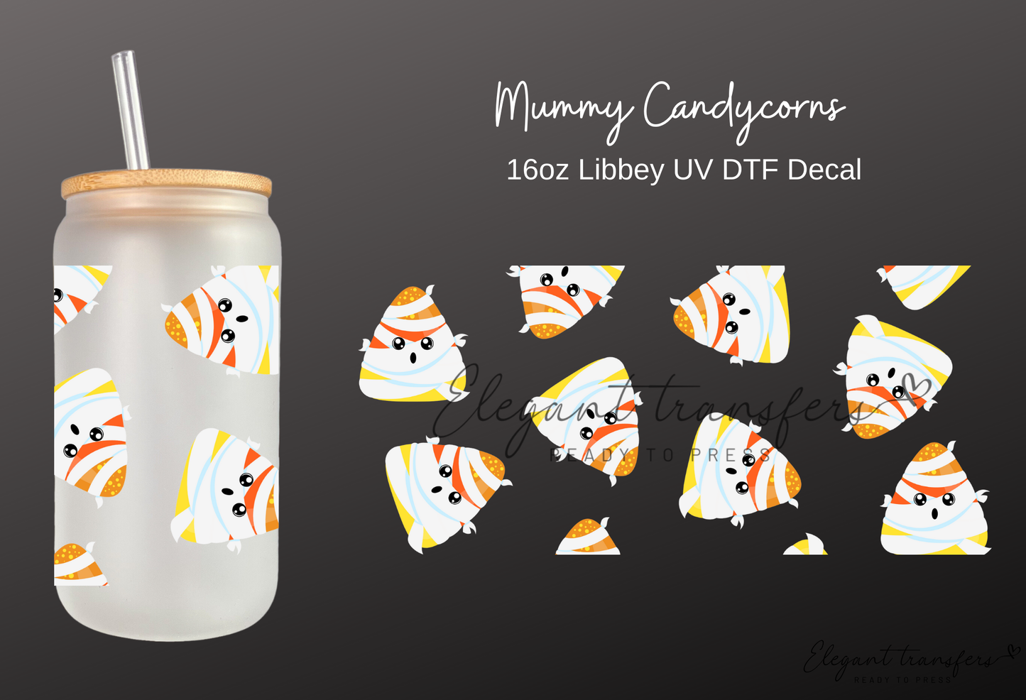 Mummy Candycorns Wrap [UV DTF - 16oz Libbey Glass Can] | Ready to Apply | Physical Product | Transfer