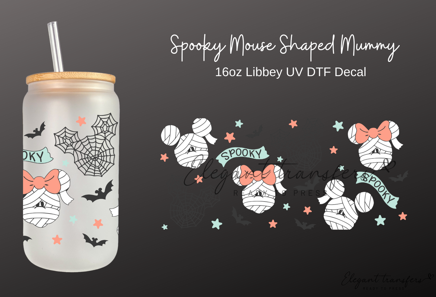 Spooky Mouse Shaped Mummy Wrap [UV DTF - 16oz Libbey Glass Can] | Ready to Apply | Physical Product | Transfer