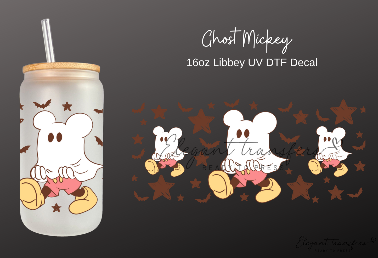 Ghost Mickey Wrap [UV DTF - 16oz Libbey Glass Can] | Ready to Apply | Physical Product | Transfer