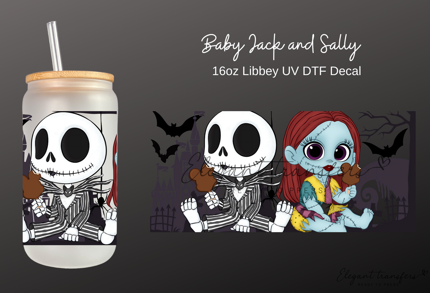 Baby Jack and Sally Wrap [UV DTF - 16oz Libbey Glass Can] | Ready to Apply | Physical Product | Transfer