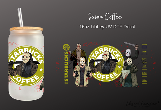 Jason Coffee Wrap [UV DTF - 16oz Libbey Glass Can] | Ready to Apply | Physical Product | Transfer