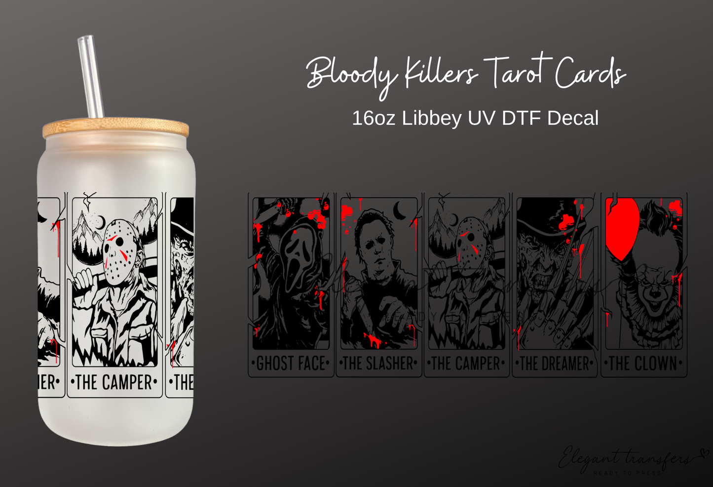 Bloody Killers Tarot Cards Wrap [UV DTF - 16oz Libbey Glass Can] | Ready to Apply | Physical Product | Transfer