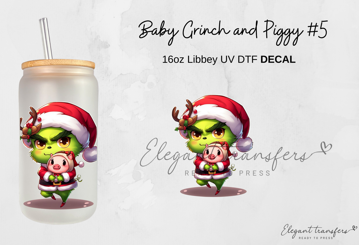 Baby Grinch & Piggy Decals Collection [EXCLUSIVE UV DTF - 16oz Glass Can] | Ready to Apply | Physical Item