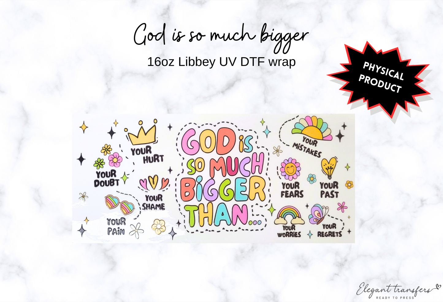 God is so much bigger Wrap [UV DTF - 16oz Libbey Glass Can] | Ready to Apply | Physical Product | Transfer