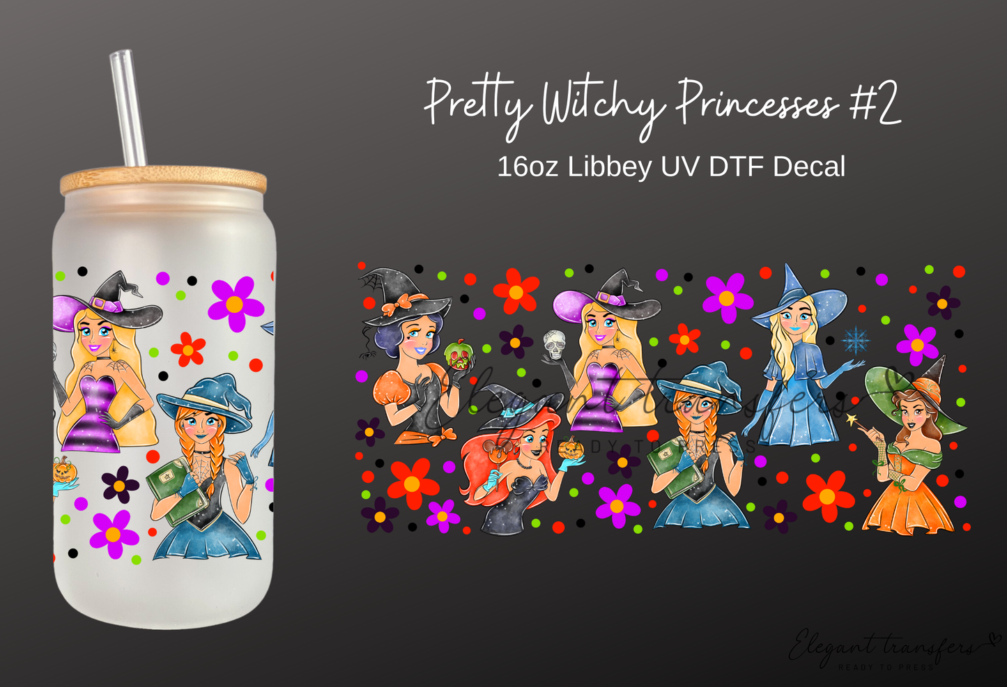 Pretty Witchy Princesses #2 Wrap [UV DTF - 16oz Libbey Glass Can] | Ready to Apply | Physical Product | Transfer