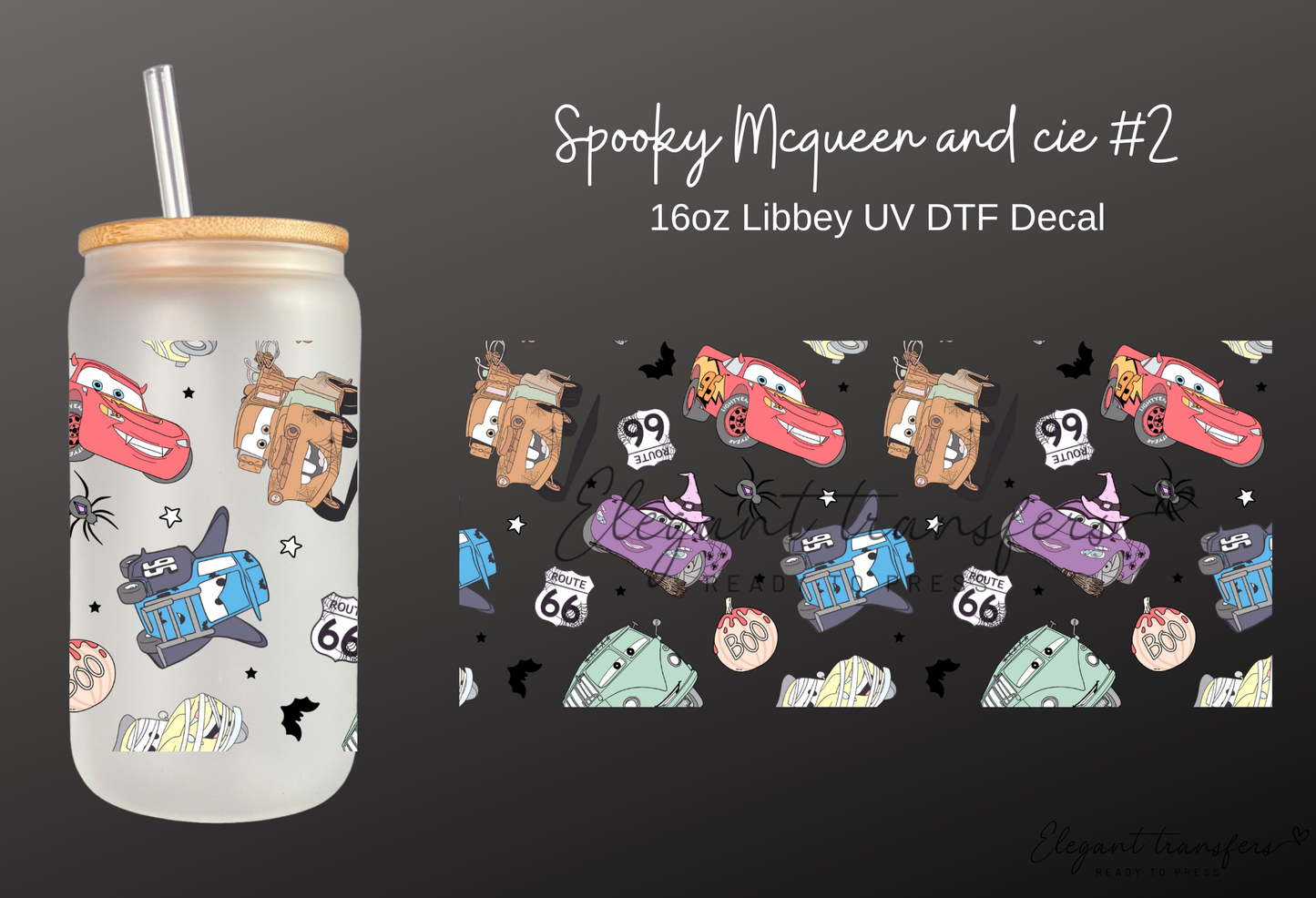 Spooky Mcqueen and cie #2 Wrap [UV DTF - 16oz Libbey Glass Can] | Ready to Apply | Physical Product | Transfer