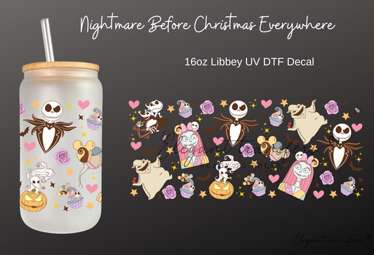 Nightmare Before Christmas Everywhere Wrap [UV DTF - 16oz Libbey Glass Can] | Ready to Apply | Physical Product | Transfer