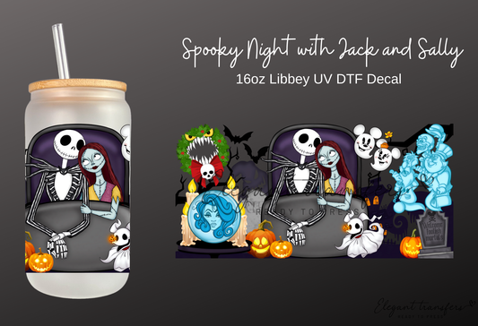 Spooky Night with Jack and Sally Wrap [UV DTF - 16oz Libbey Glass Can] | Ready to Apply | Physical Product | Transfer