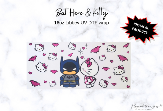 Bat Hero & Kitty Wrap [UV DTF - 16oz Libbey Glass Can] | Ready to Apply | Physical Product | Transfer