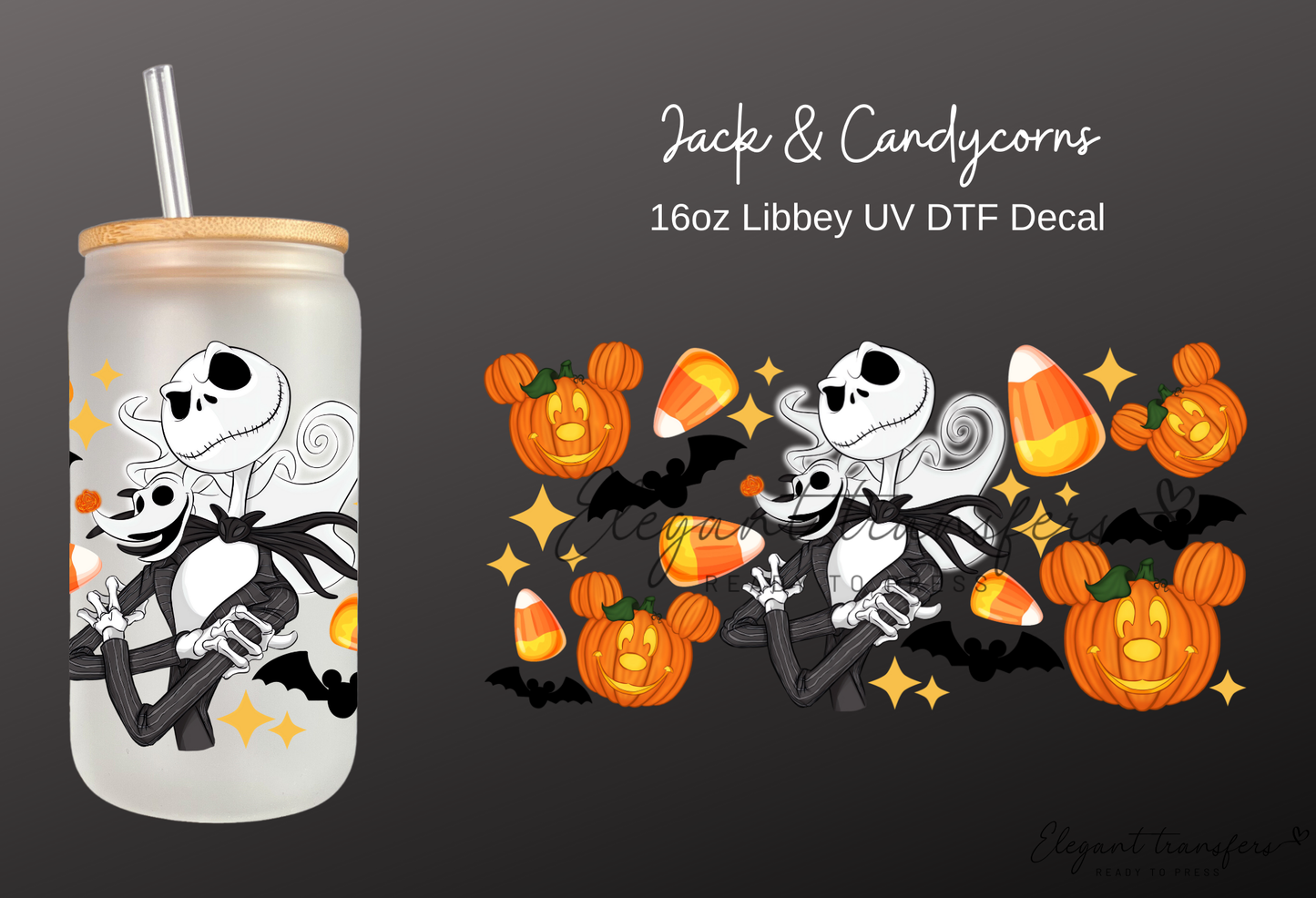 Jack & Candycorns  Wrap [UV DTF - 16oz Libbey Glass Can] | Ready to Apply | Physical Product | Transfer