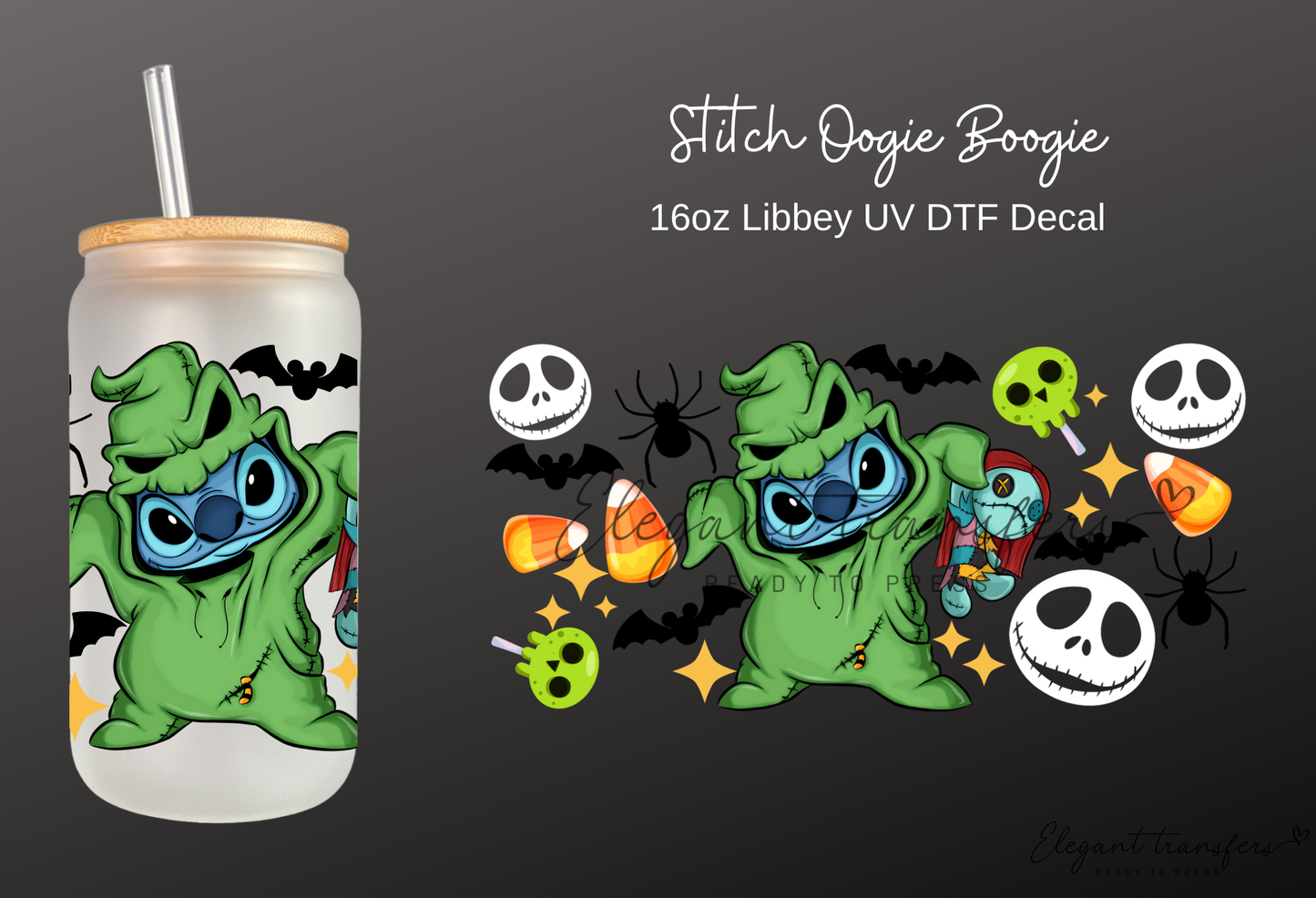 Stitch Oogie Boogie Wrap [UV DTF - 16oz Libbey Glass Can] | Ready to Apply | Physical Product | Transfer