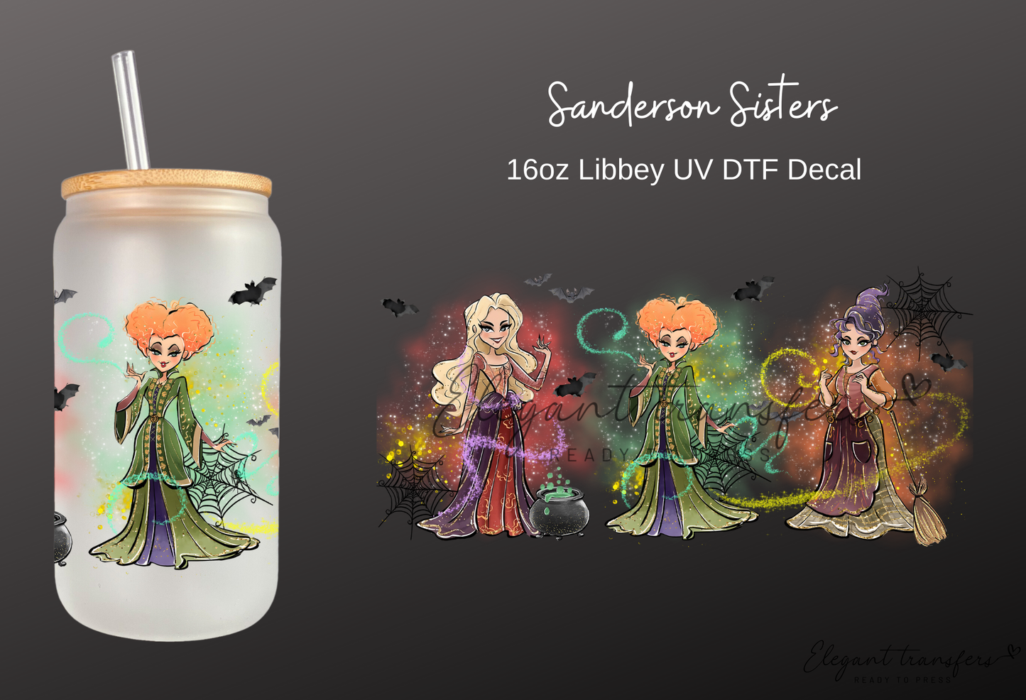 Sanderson Sisters Wrap [UV DTF - 16oz Libbey Glass Can] | Ready to Apply | Physical Product | Transfer